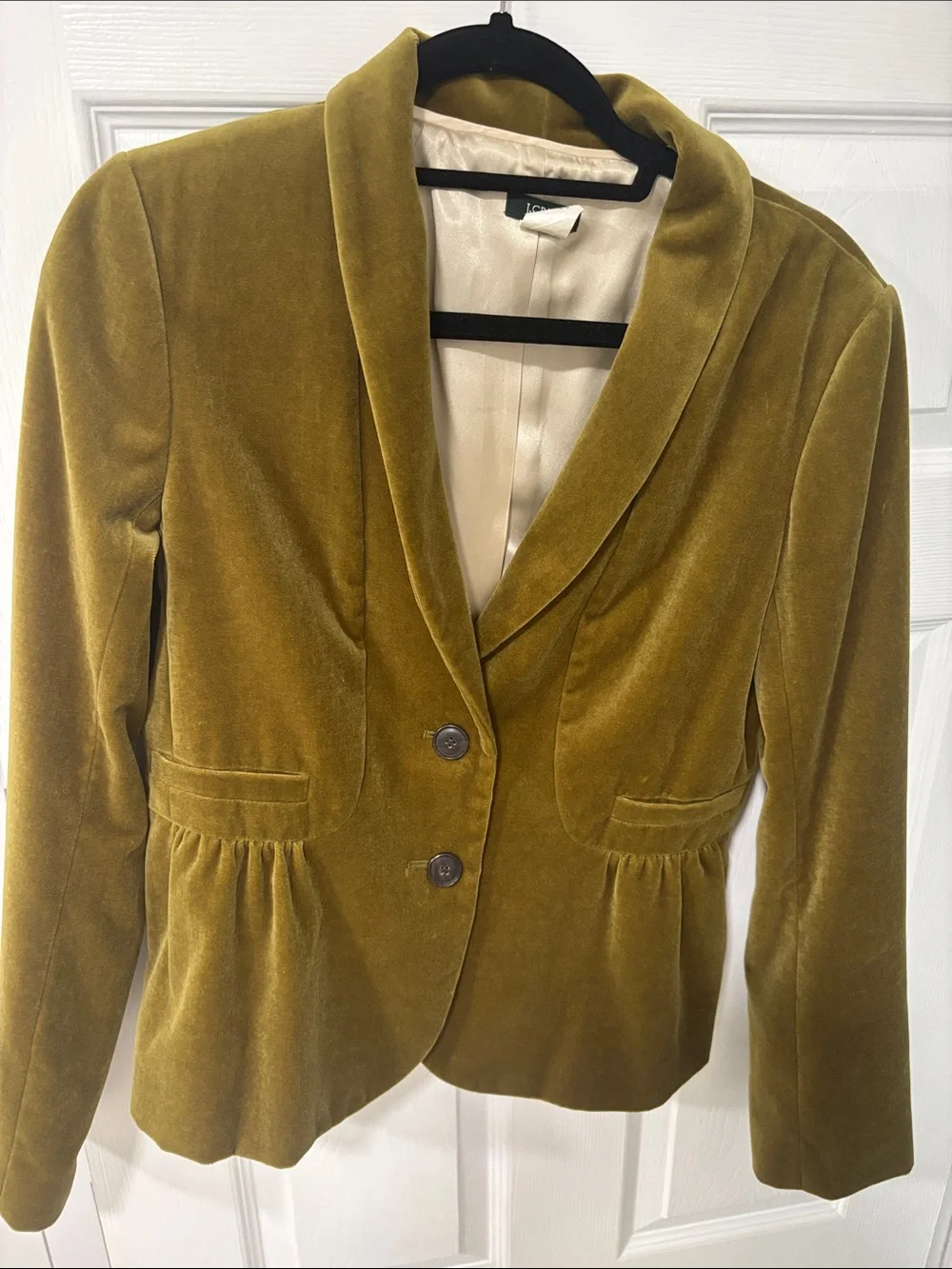 J. Crew Olive Green Velvet Shawl-Collar Blazer